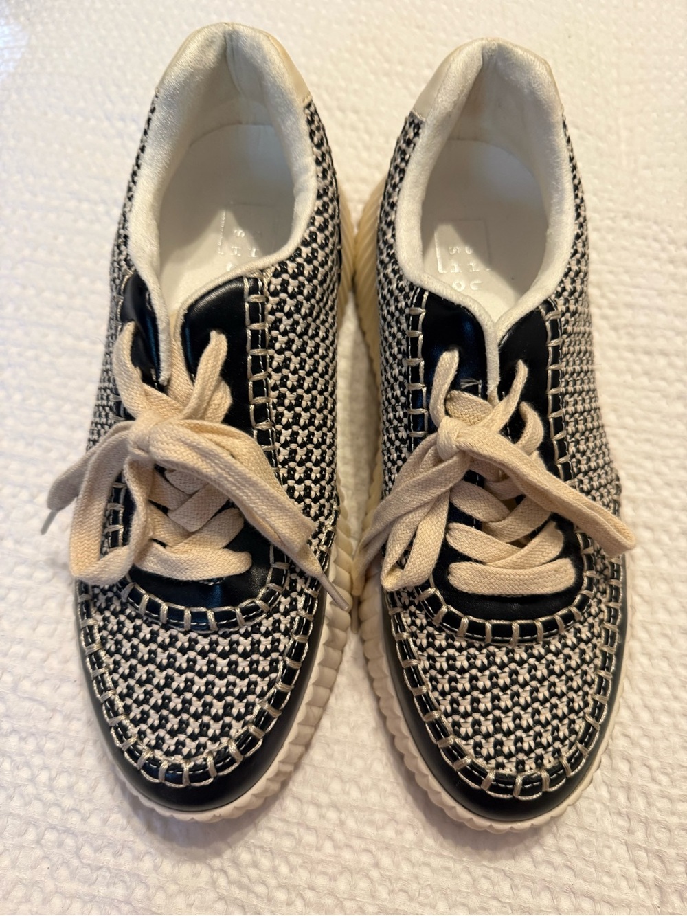 ShuShop Black & Cream Woven Lace-Up Sneakers